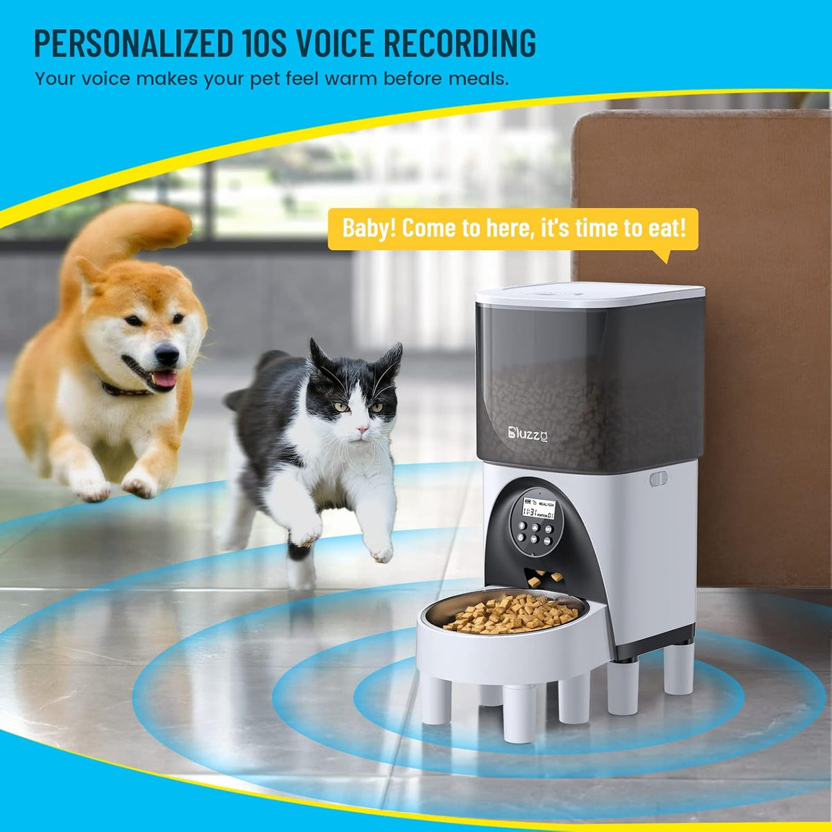 automatic cat feeders with stainless steel bowl, 4.5l showing dimensions