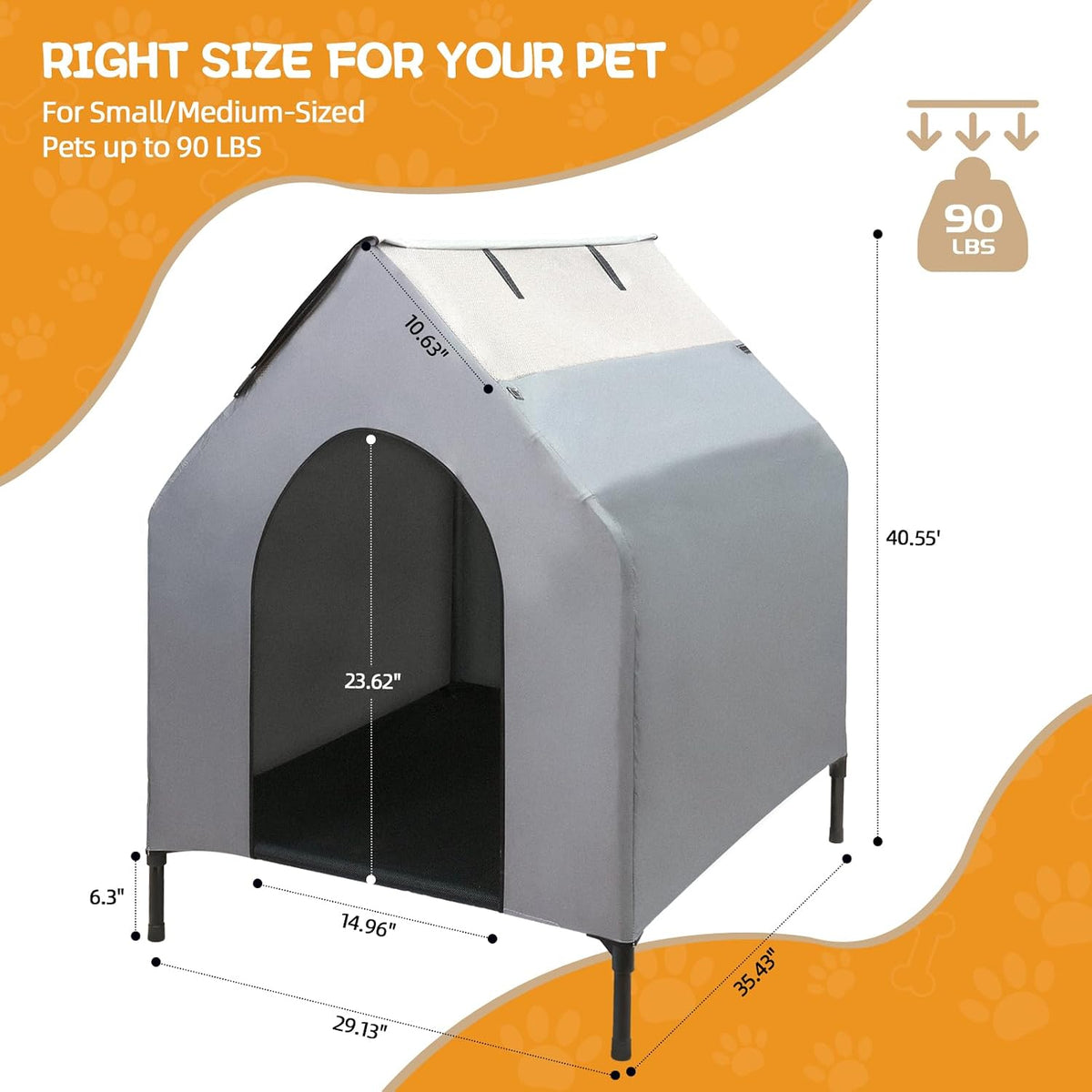 dog house outdoor, 2-in-1 dog house for small/medium, side view