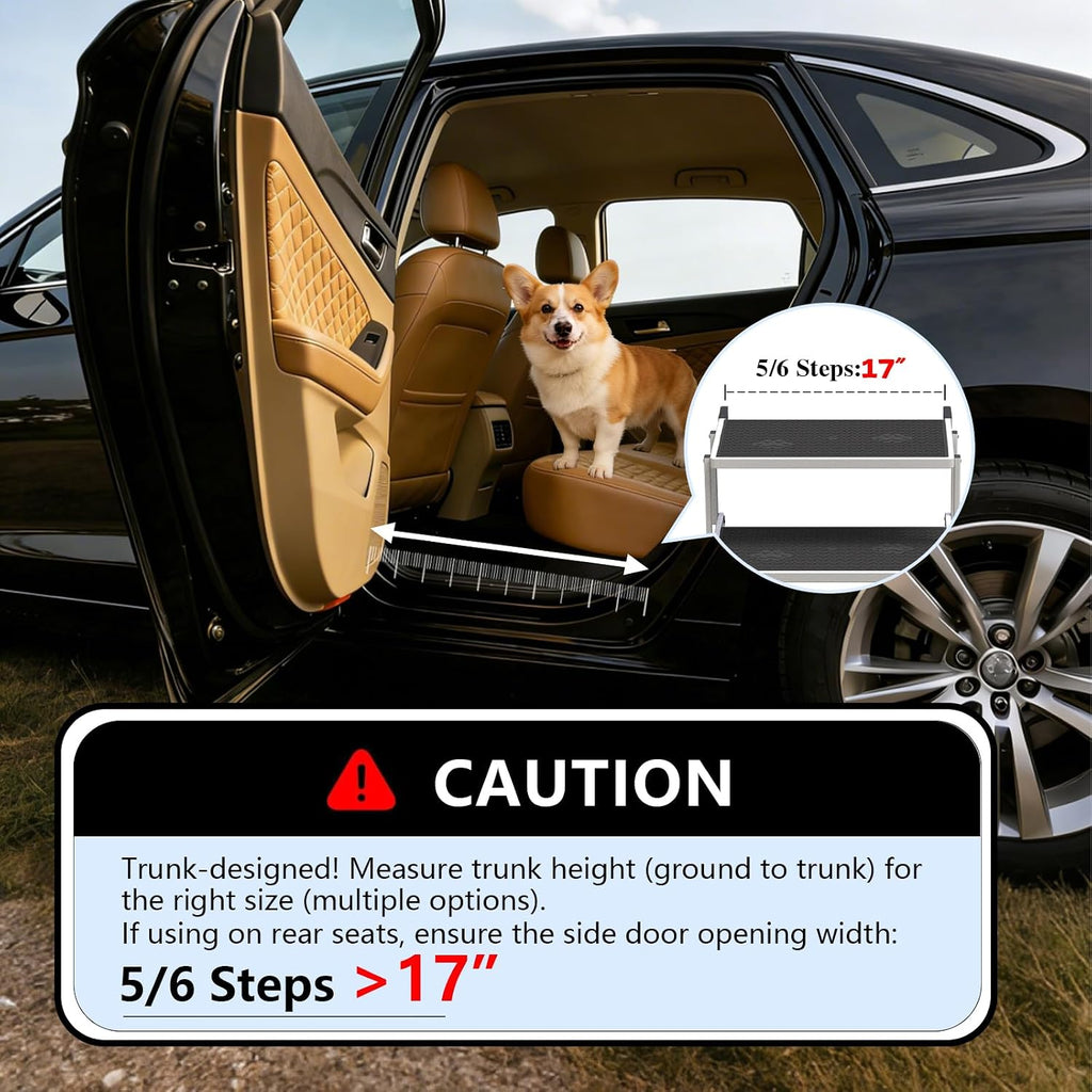 dog steps for car & suv – 5-step showing dimensions