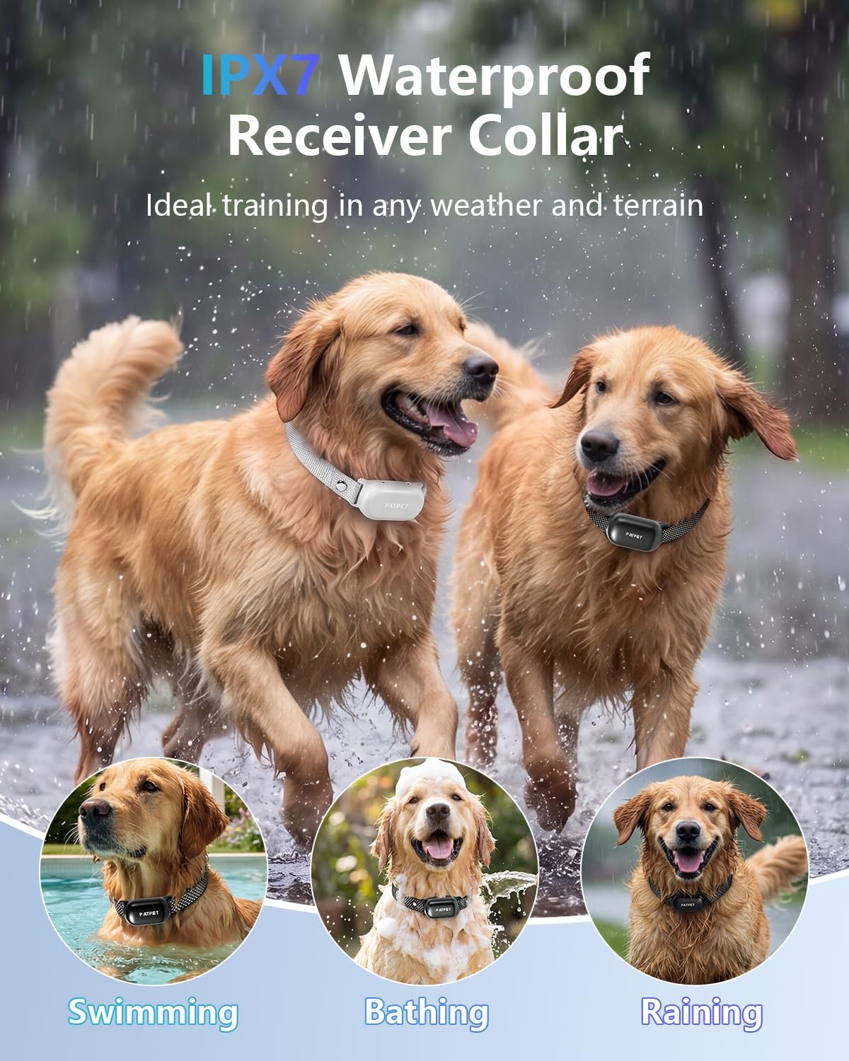 patpet shock collar for dogs(10-120lbs), 4000ft rechargeable ipx7, side view