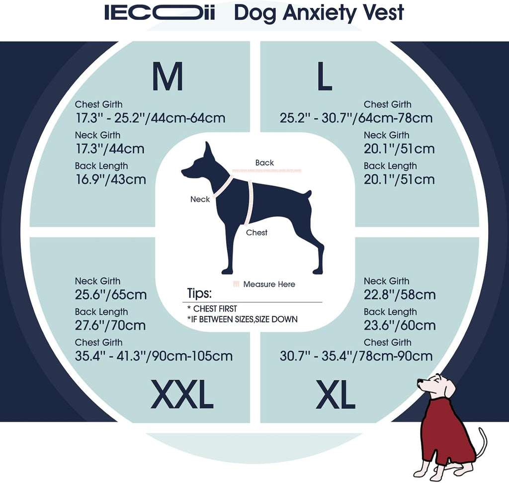 iecoii dog thunder jacket anxiety calming vest, storm, front angle view