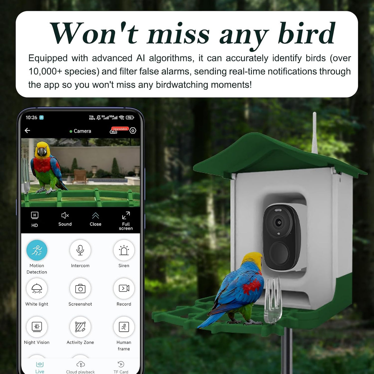 smart bird feeder with camera,2.1l-with camera with ai shown in use