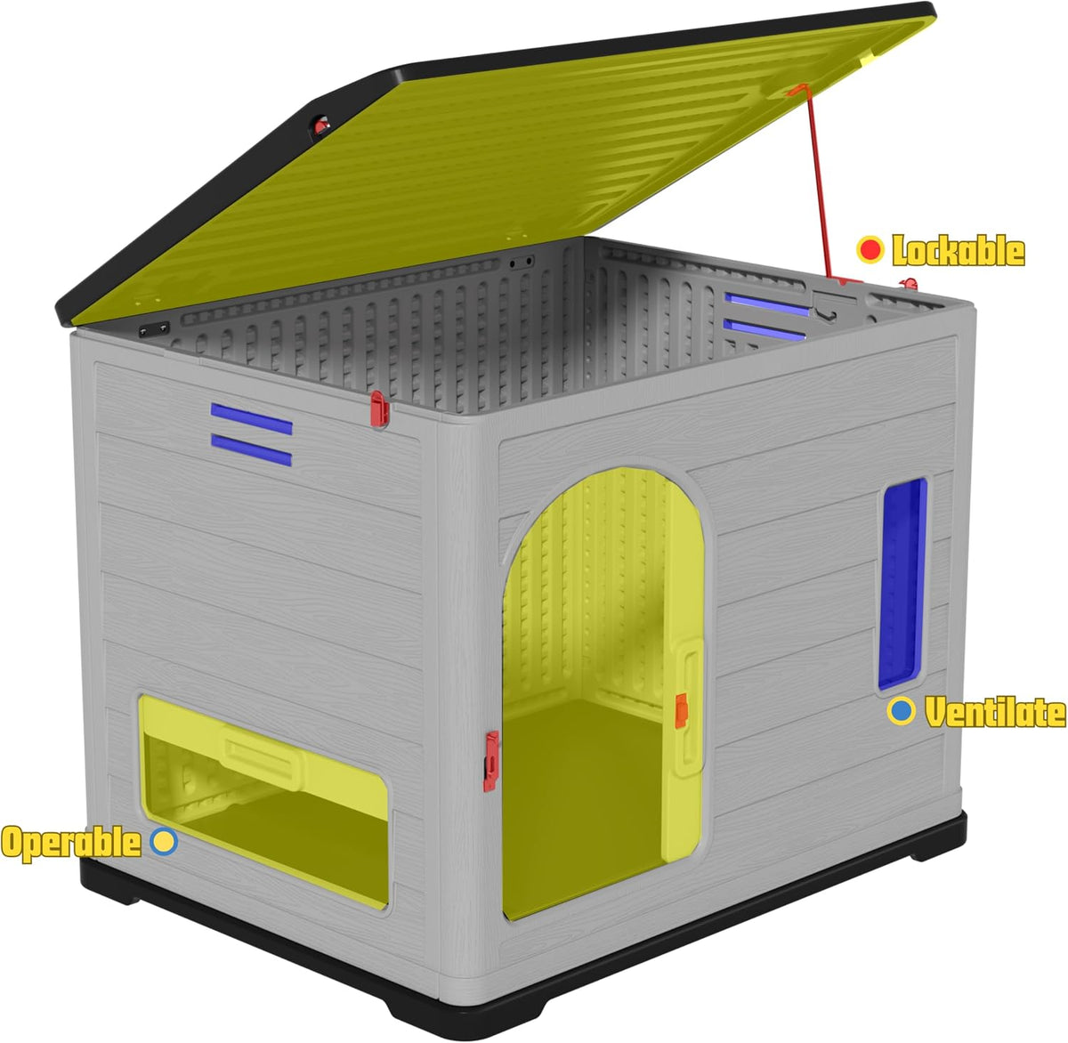 xlarge durable plastic dog house for big dogs, front angle view