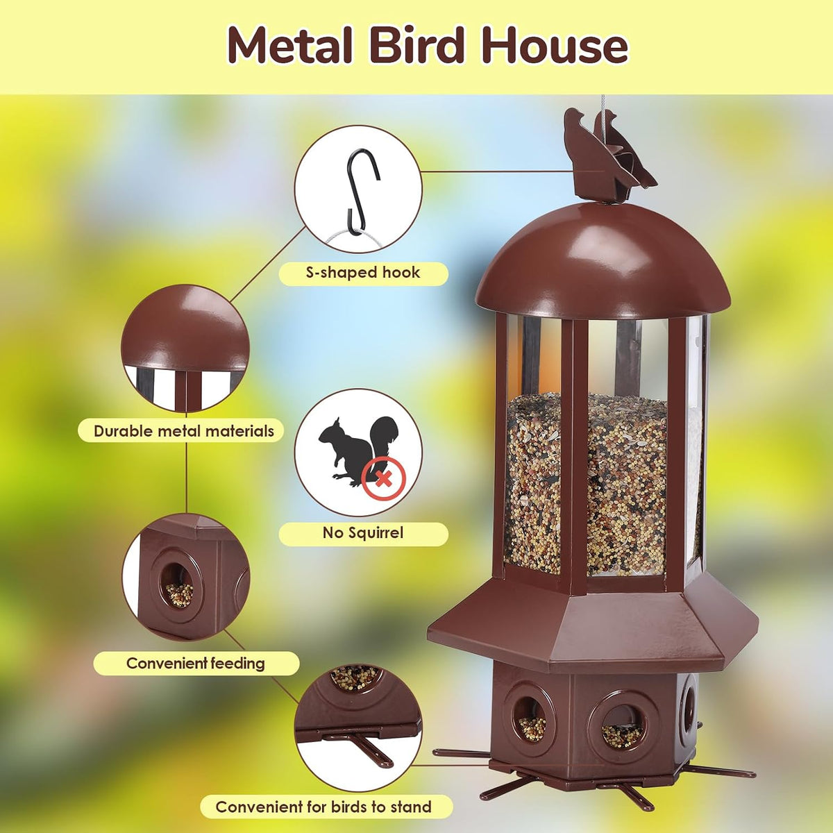 squirrel proof bird feeders, 5lbs heavy duty metal shown in use