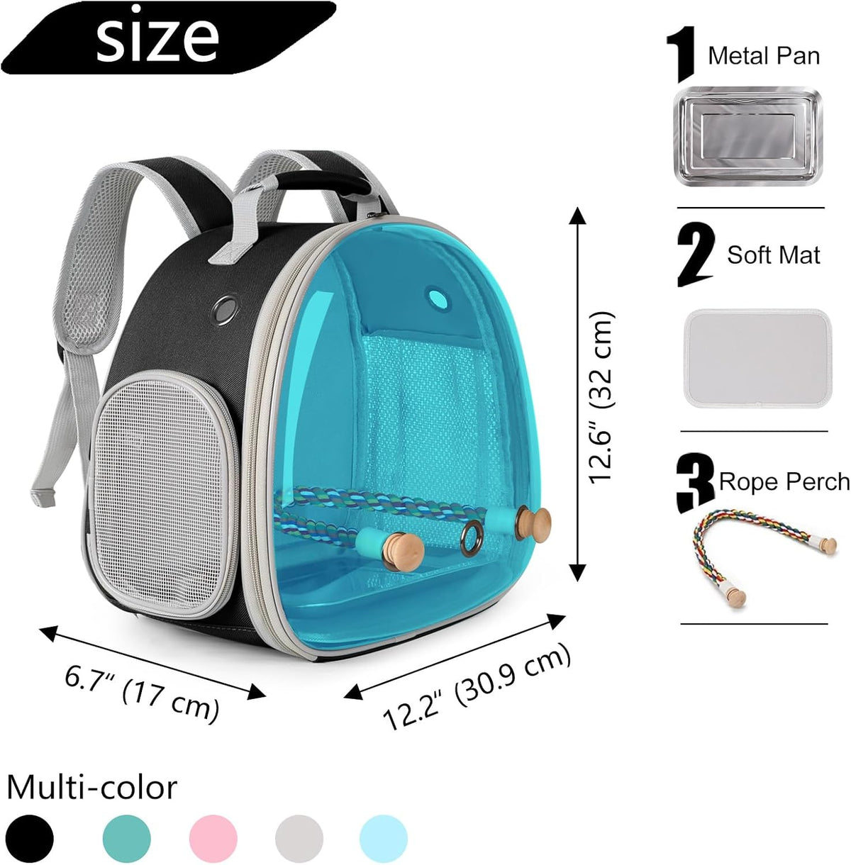 polarized tinted blue bubble small bird carrier travel shown in use