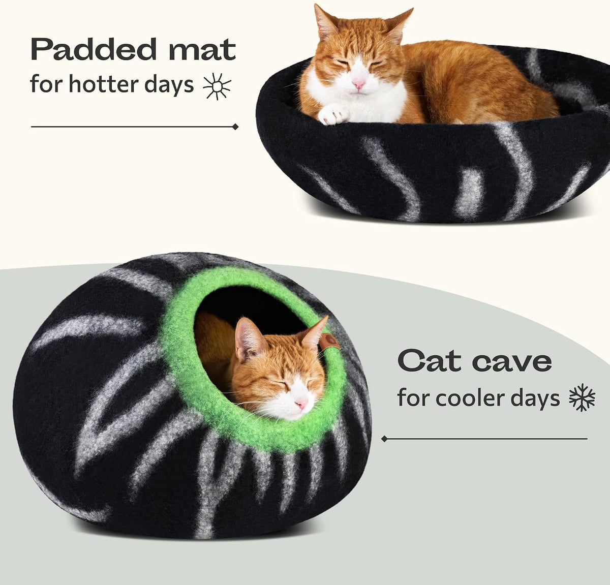 meowfia cat cave - merino wool bed for, side view