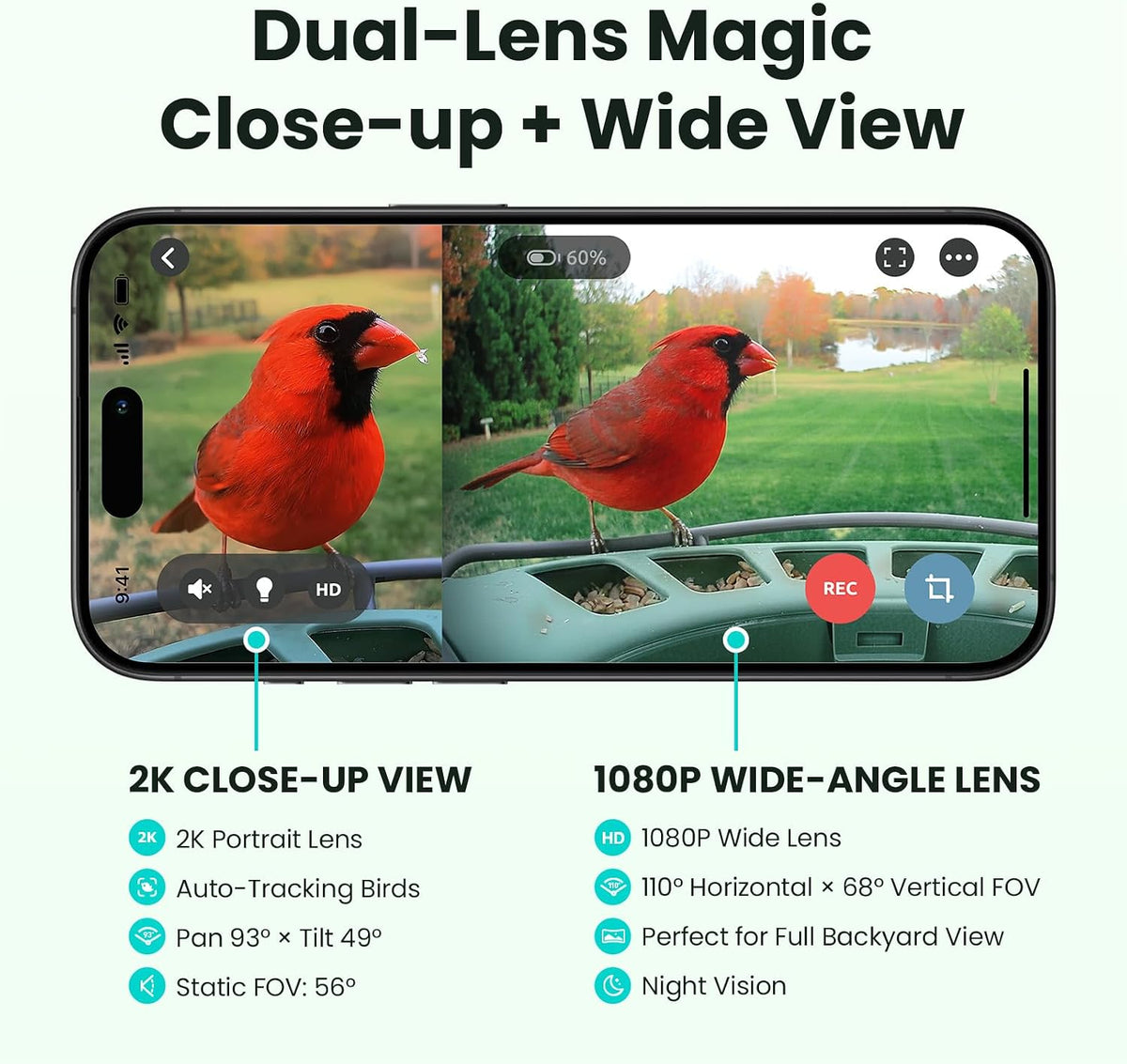 birdfy 2 pro solar smart bird feeder camera, close-up detail