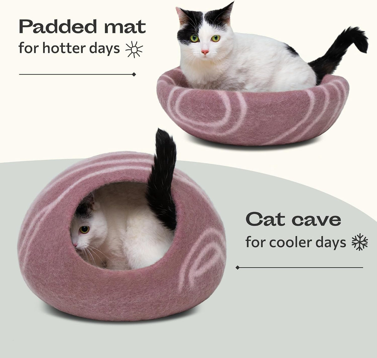meowfia cat cave - merino wool bed for, side view