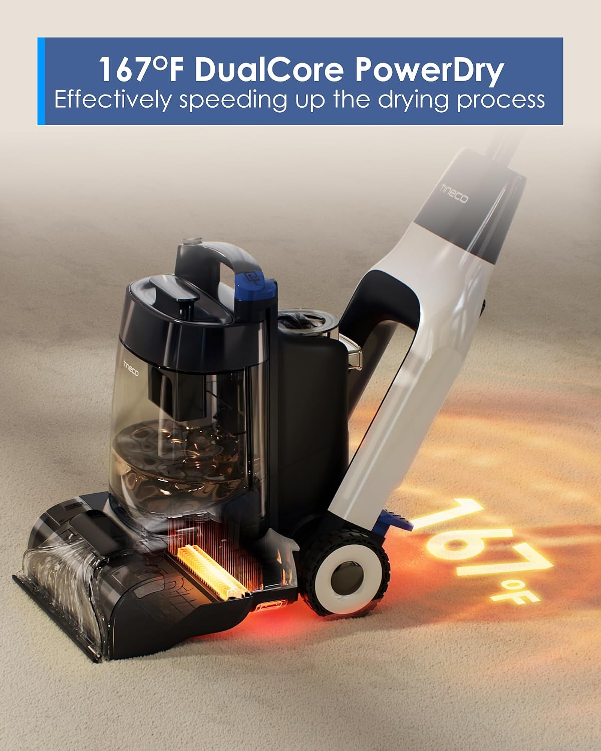 tineco carpet one cruiser smart carpet cleaner, self-cleaning, close-up detail