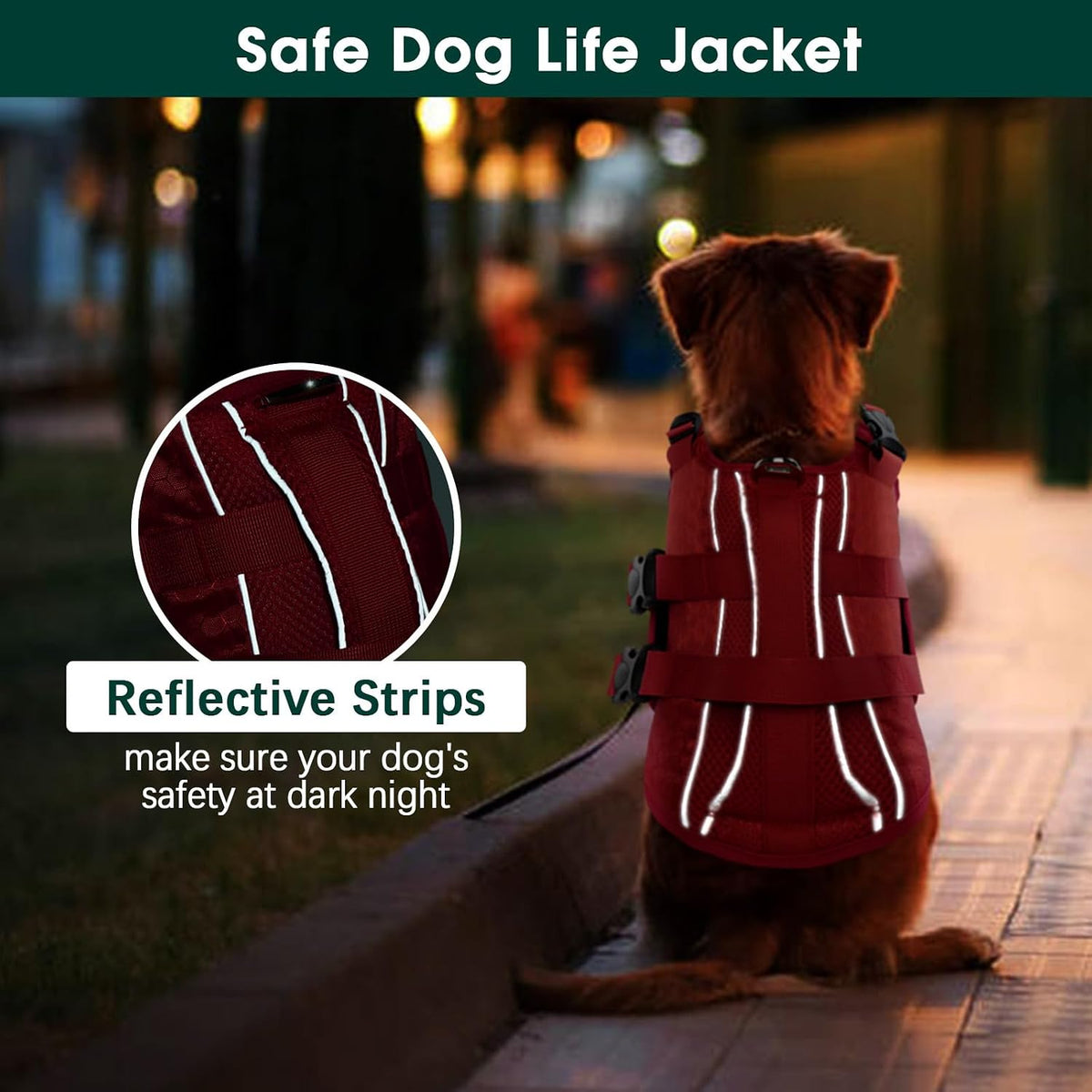 kuoser dog life jacket, high flotation reflective dog showing dimensions