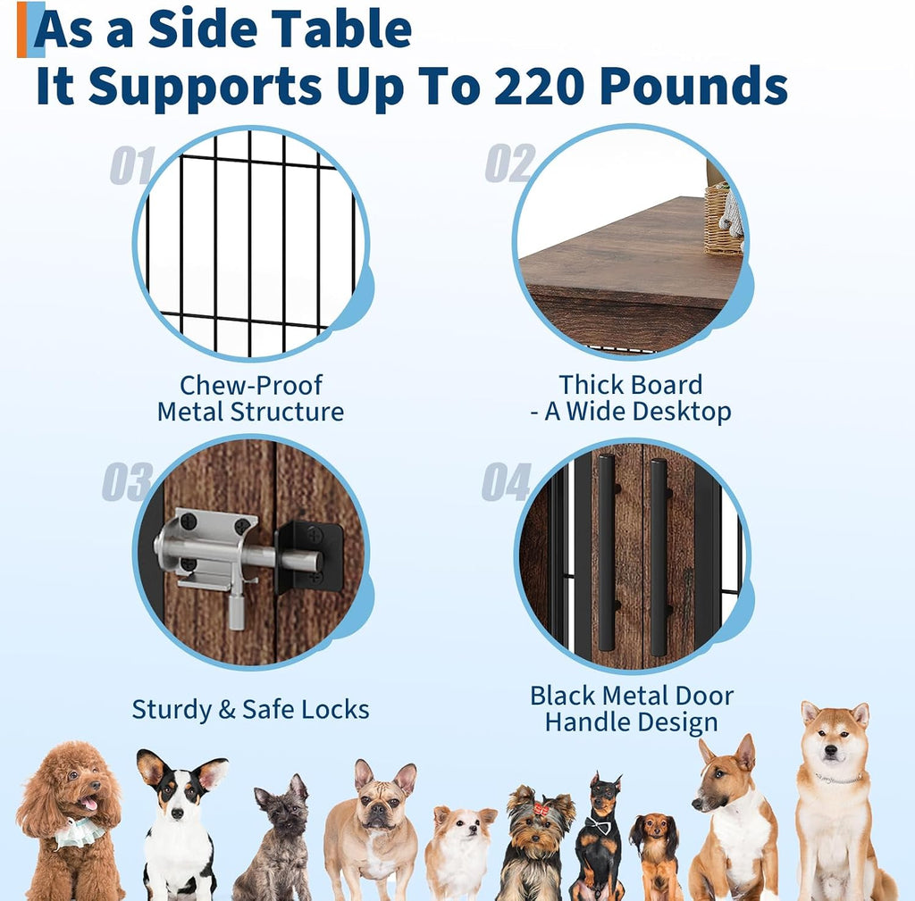 farmhouse dog crate furniture end table - heavy, side view