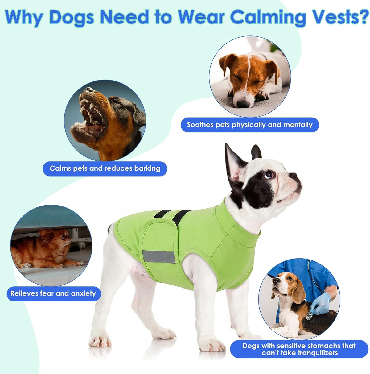 migohi dog anxiety relief coat, xl, lightgreen, close-up detail
