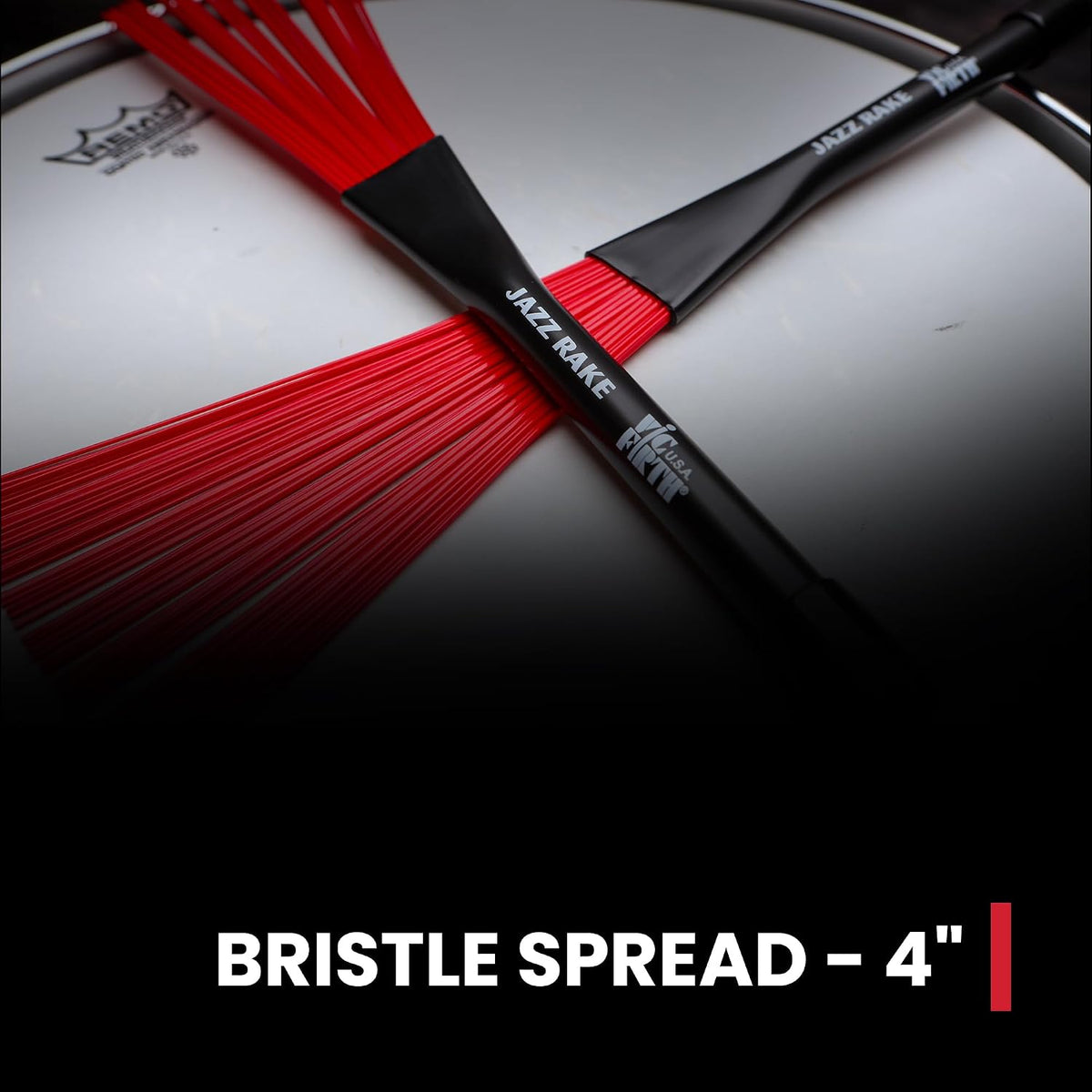 vic firth bjr jazz rake brush - red, side view