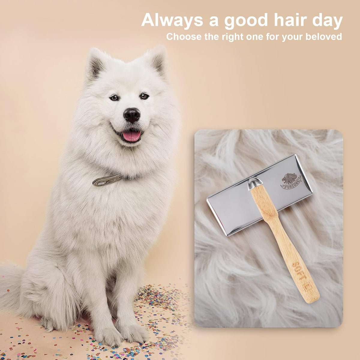 furzone wooden slicker brush for dogs (size l) showing dimensions