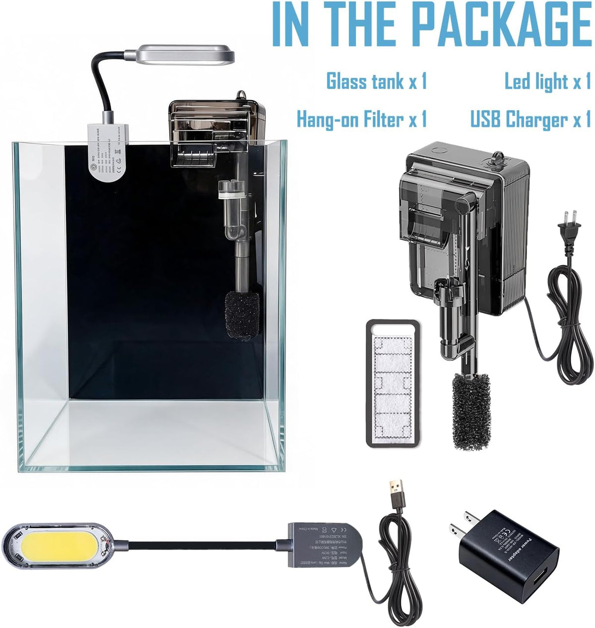 1.5 gallon fish tank starter kits, nano glass, close-up detail