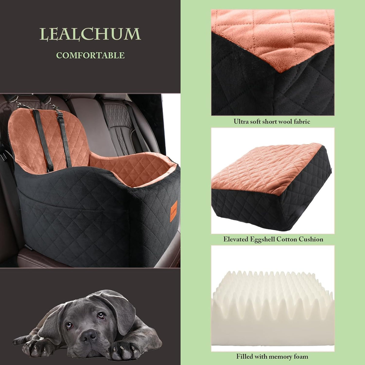 lealchum dog booster car seat for s/m dogs, close-up detail