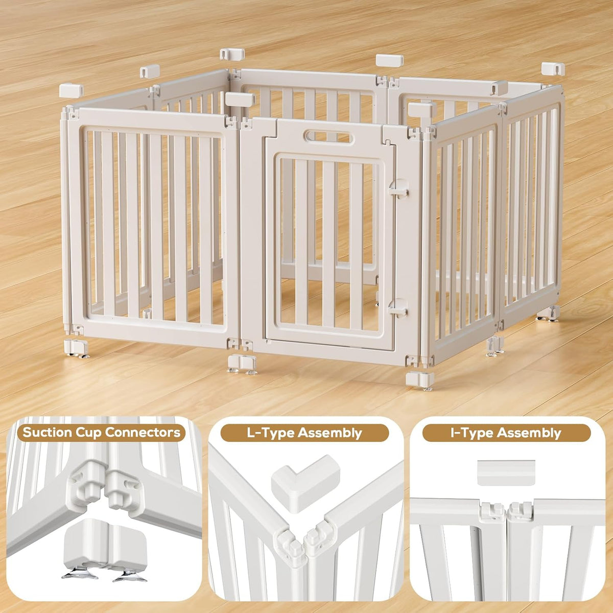 dog playpen indoor,puppy playpen,white 30.3" h, 8 panels showing dimensions