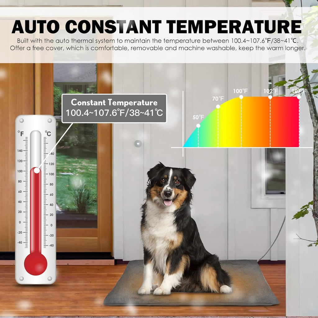 petnf outdoor heated pet bed with waterproof cover,pet shown in use