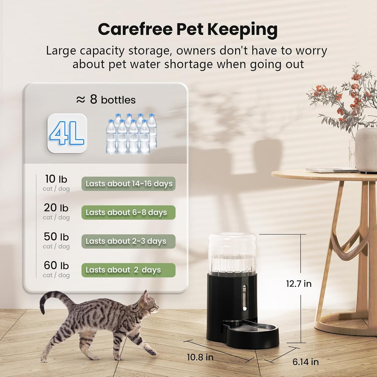 czpet automatic 4l/135oz/1gal cat water dispenser with stainless, close-up detail