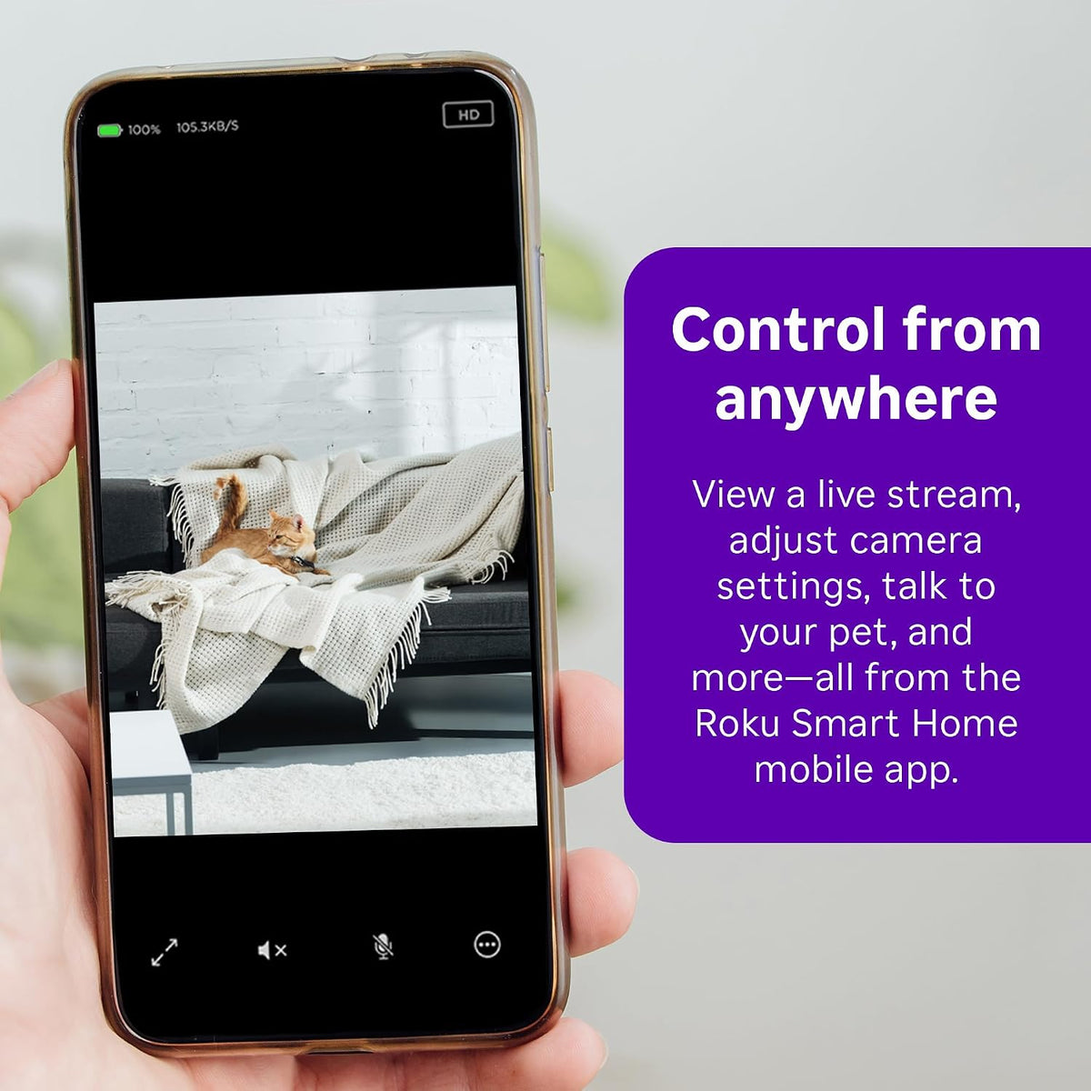 roku indoor camera, home security with 1080p hd showing dimensions