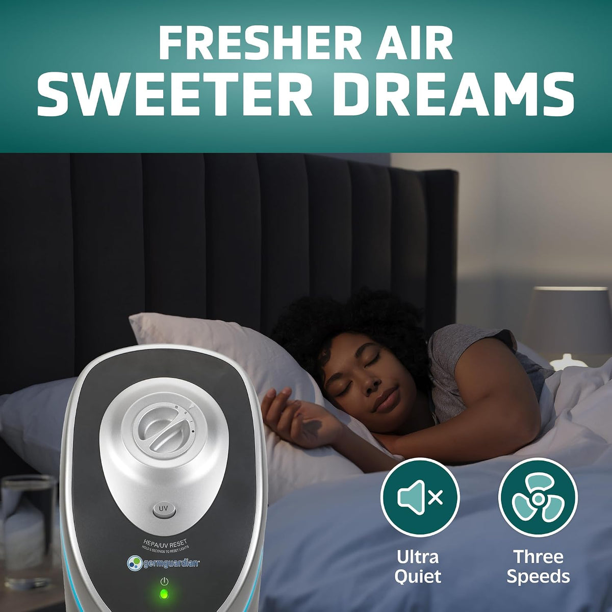 germguardian 3-in-1 hepa air purifier for home, large showing dimensions