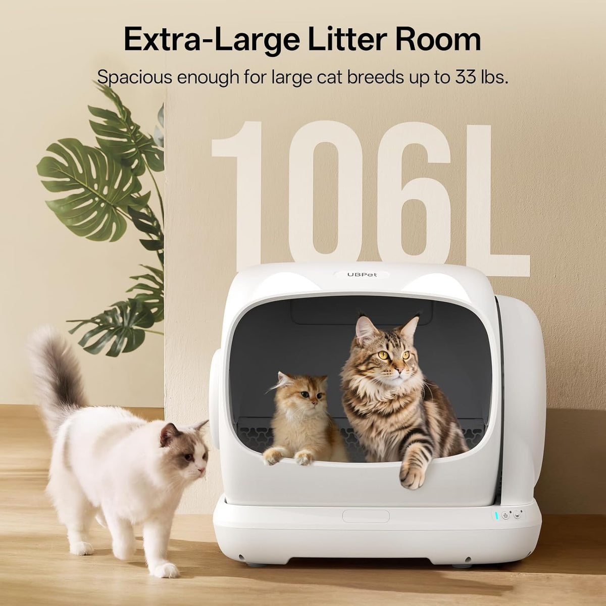 ubpet automatic litter box, 106l extra large self-cleaning shown in use