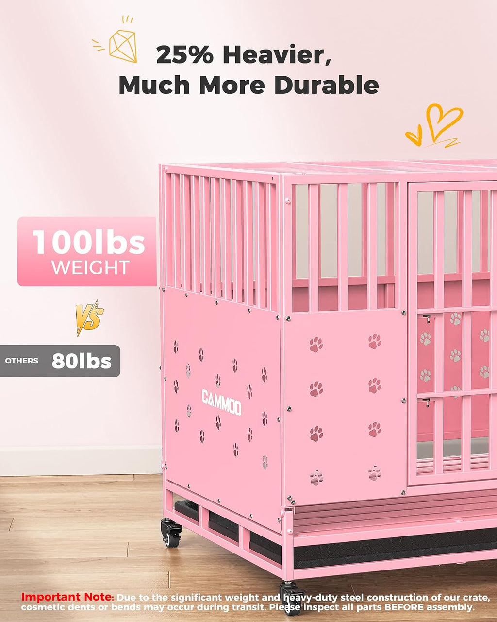 cammoo 48'' heavy duty dog crate/kennel for large, close-up detail