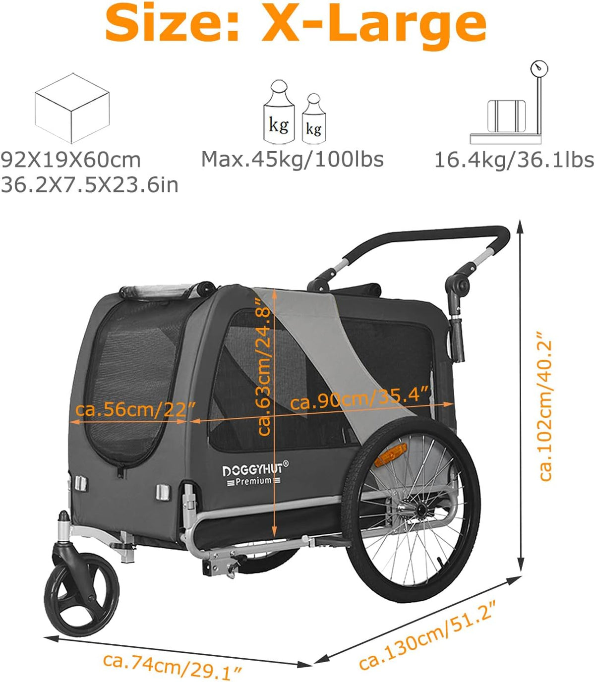 doggyhut® premium x large pet bike trailer &, package contents