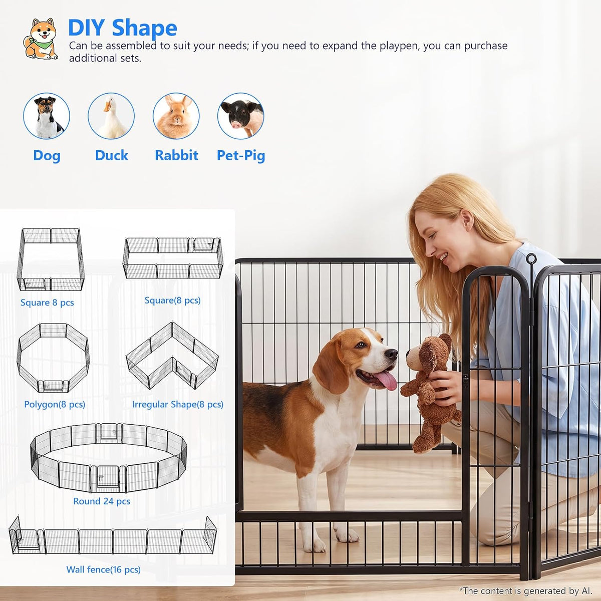 dog playpen outdoor, 24 inch height 8 panels, side view