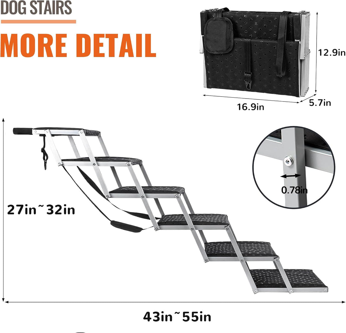 dog ramps for large dogs - portable dog, close-up detail