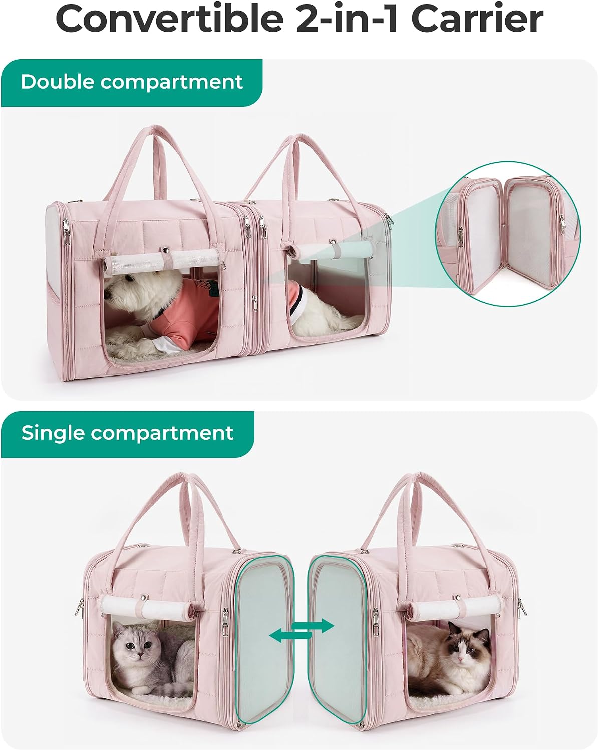 bagsmart double cat carrier for 2 cats, large, side view