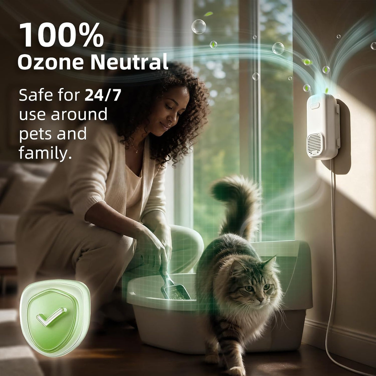uahpet cat litter deodorizer, plug in filterless nano showing dimensions