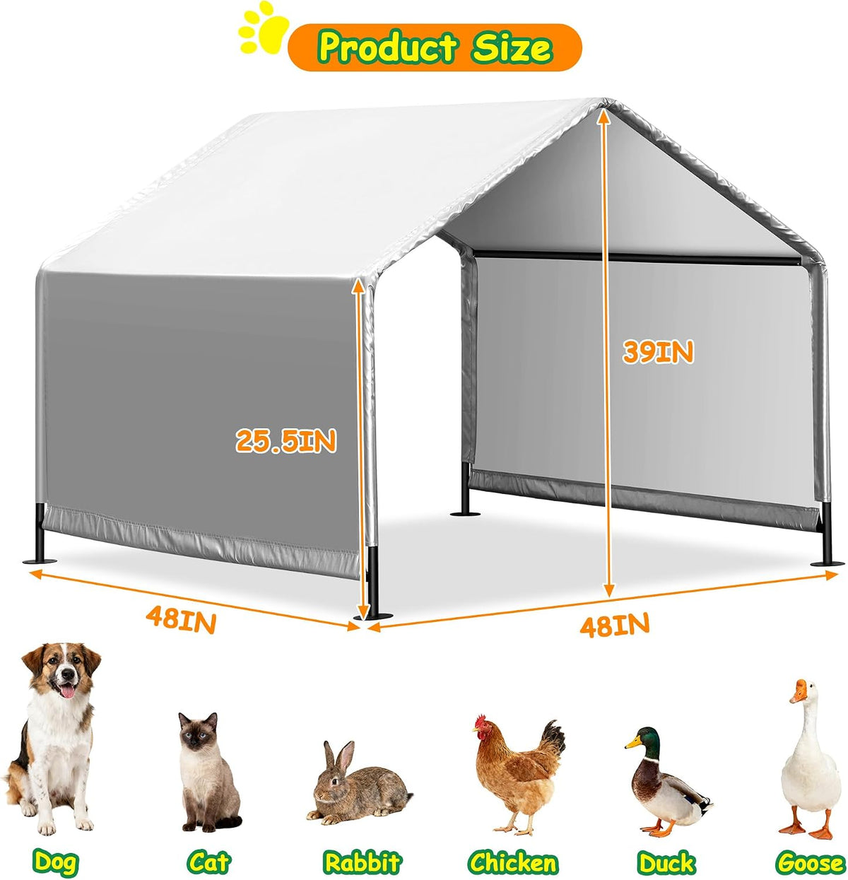 4'x 4'x 3.3' dog shade shelter, outdoor dog shown in use