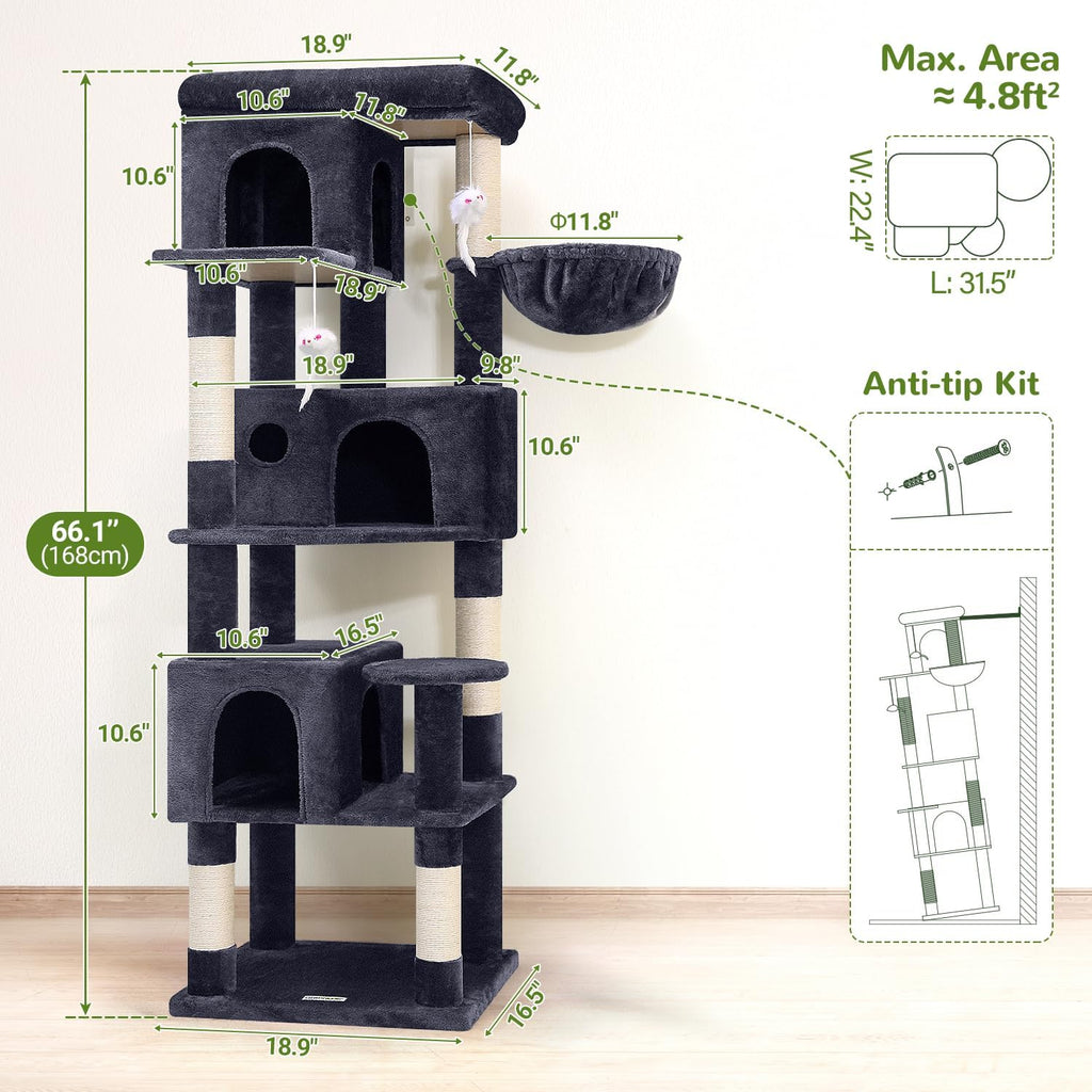 globlazer f66 corner cat tree, 66in multi-level climbing, package contents
