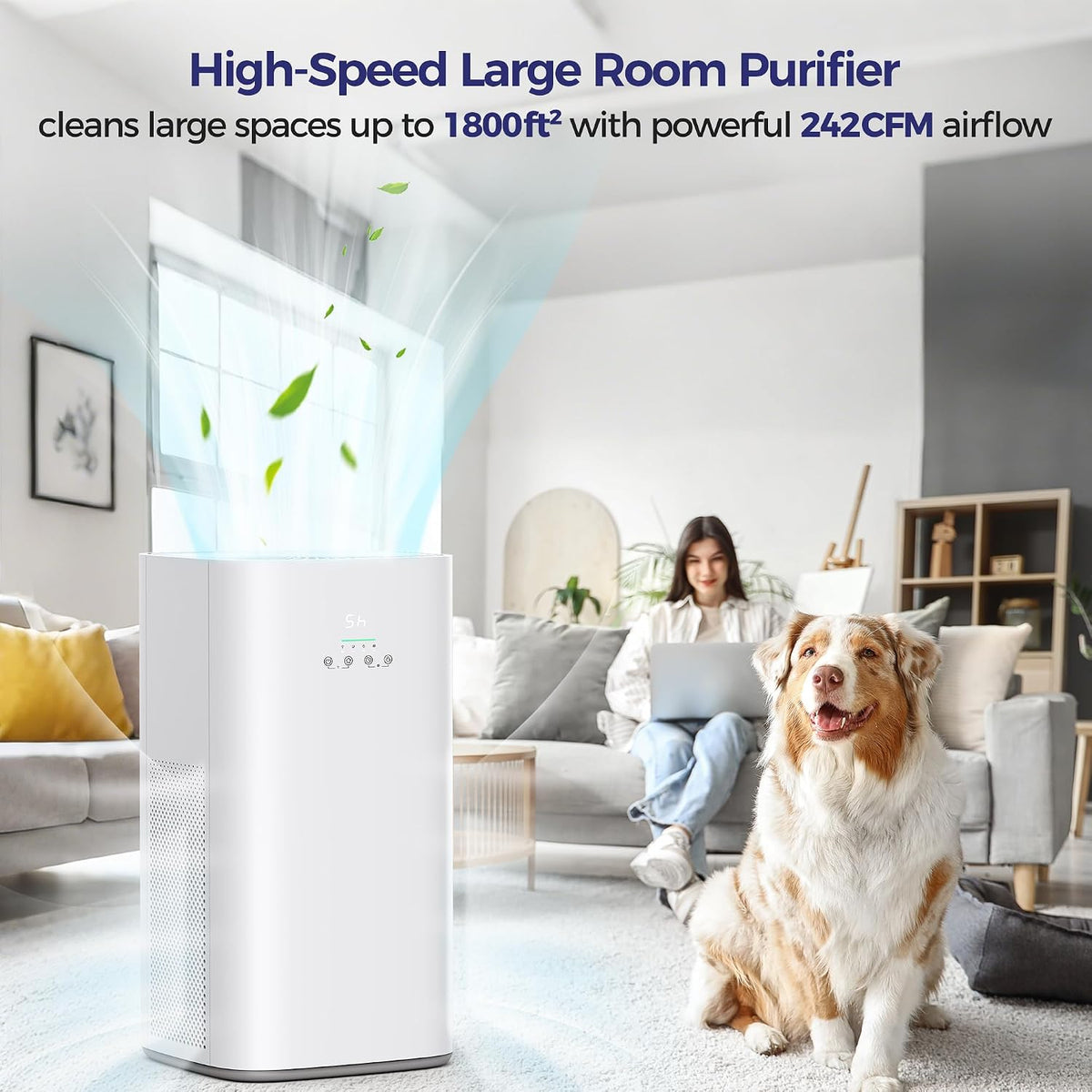 vusign air purifier for home large room &, close-up detail