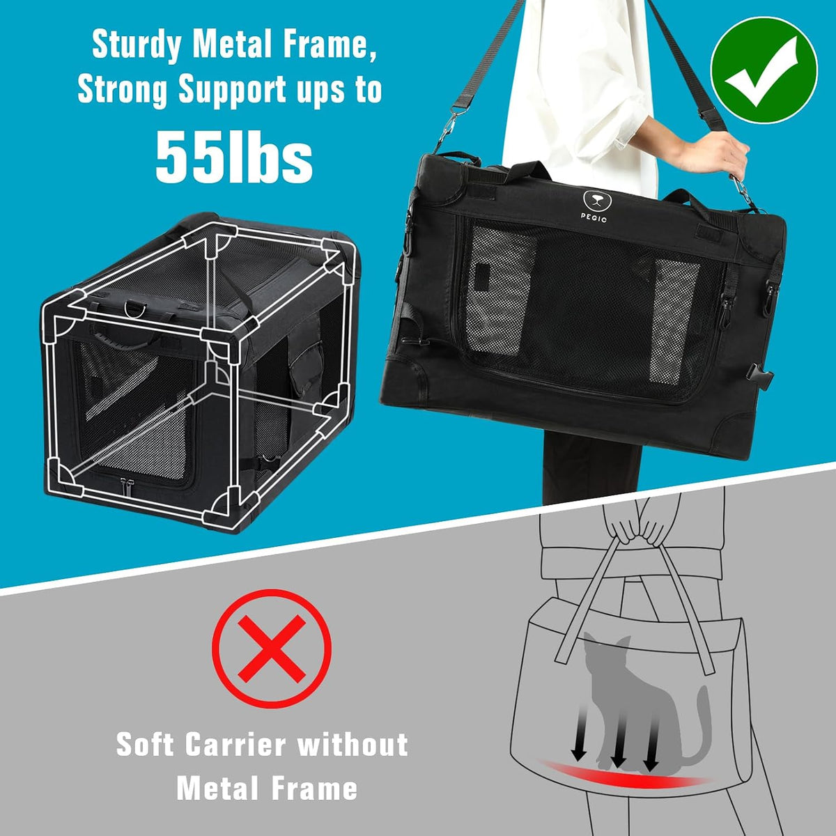 pegic extra large cat carrier, black, close-up detail