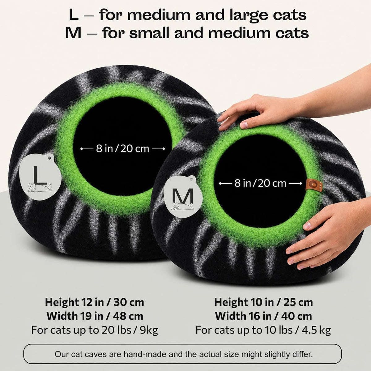 meowfia cat cave - merino wool bed for shown in use