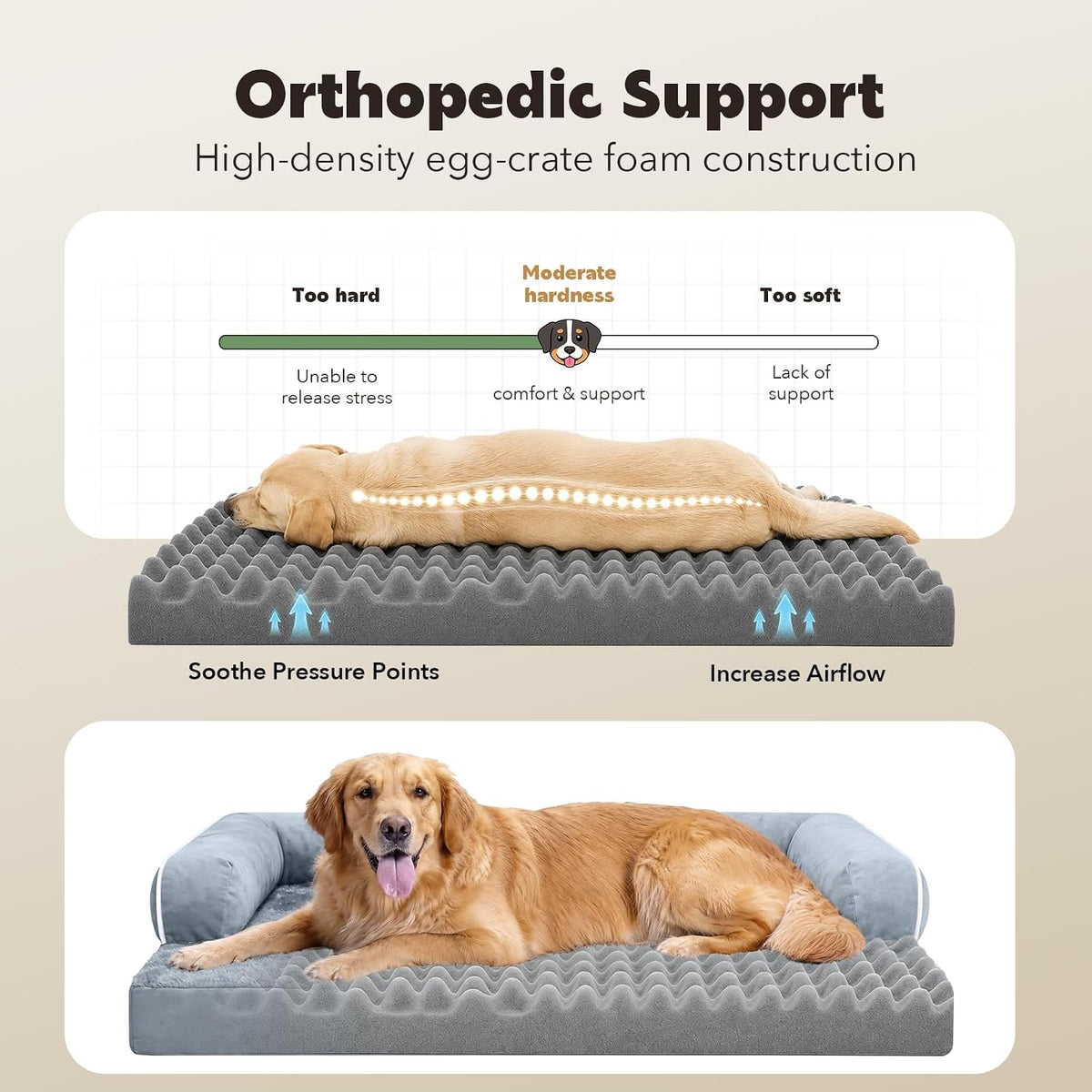 mekiy orthopedic washable dog bed with bolster for, side view