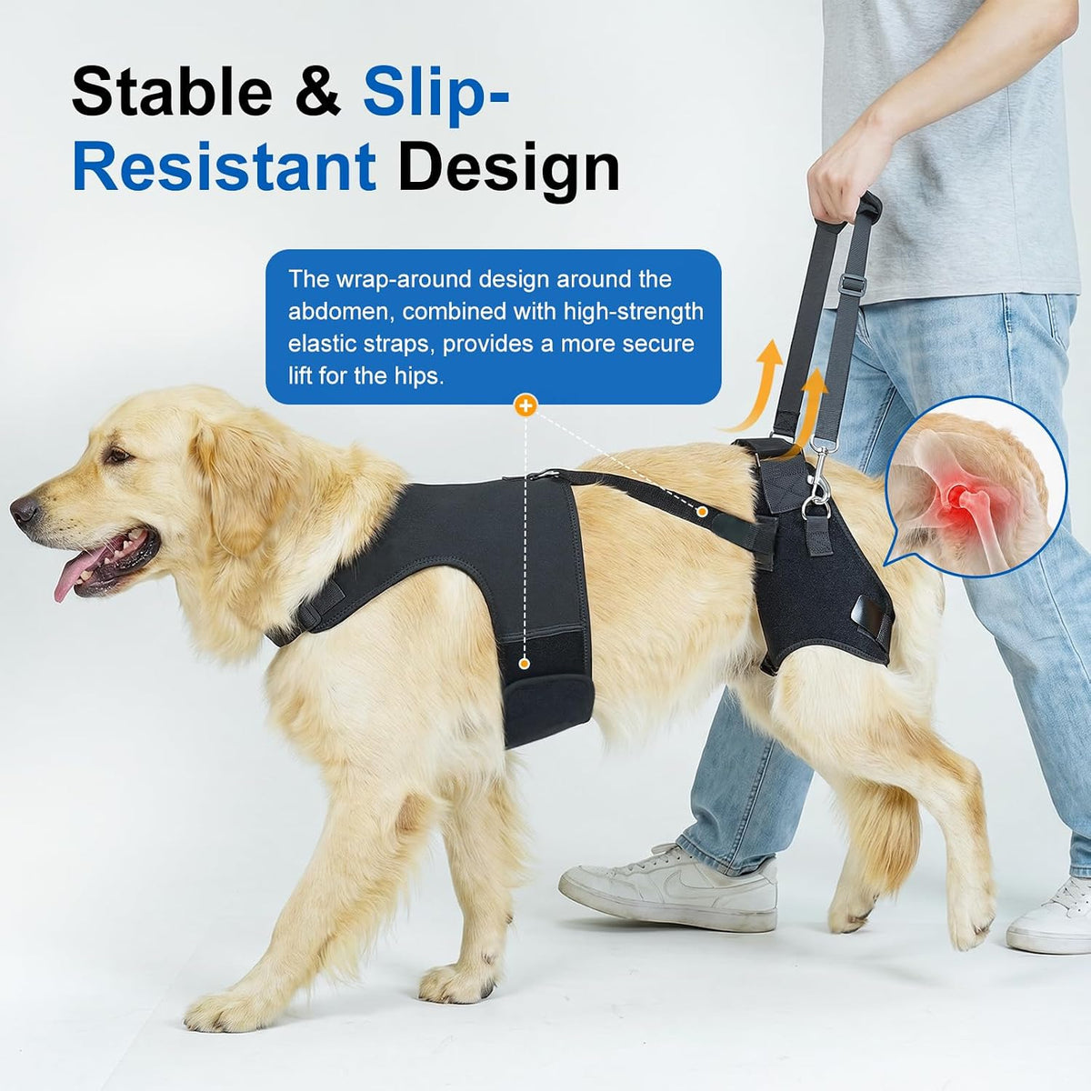 supet dog hip dysplasia brace with back lift, side view