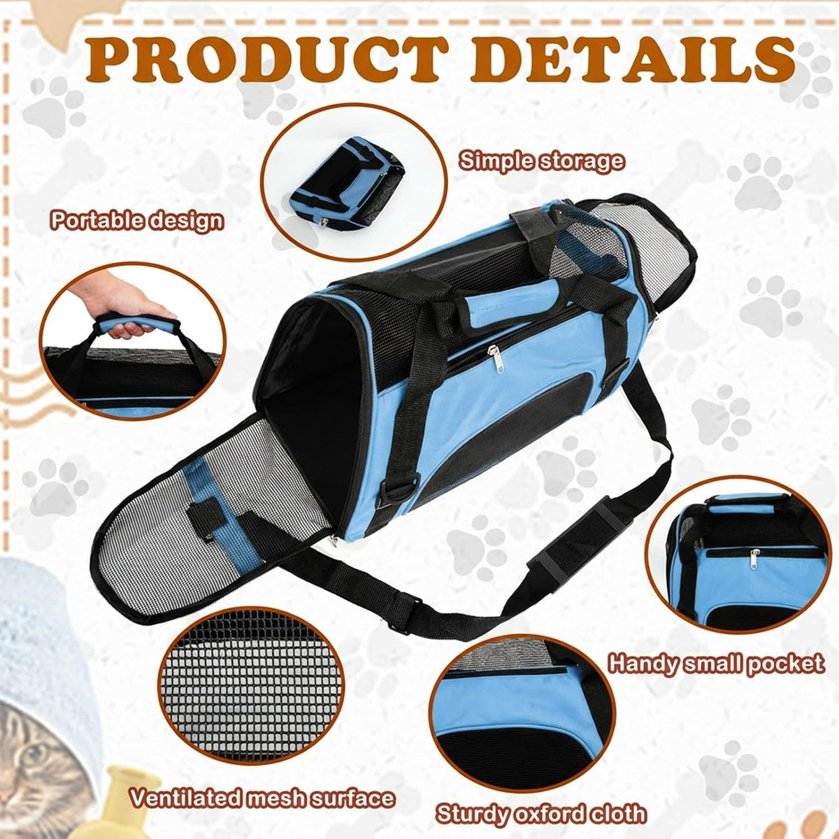 cat carrier 16.9 x 9.6 x 8.3 inch, close-up detail