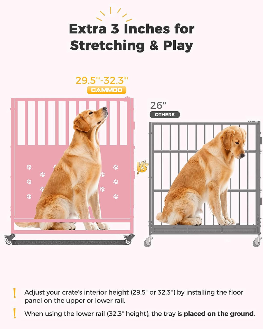 cammoo 48'' heavy duty dog crate/kennel for large showing dimensions
