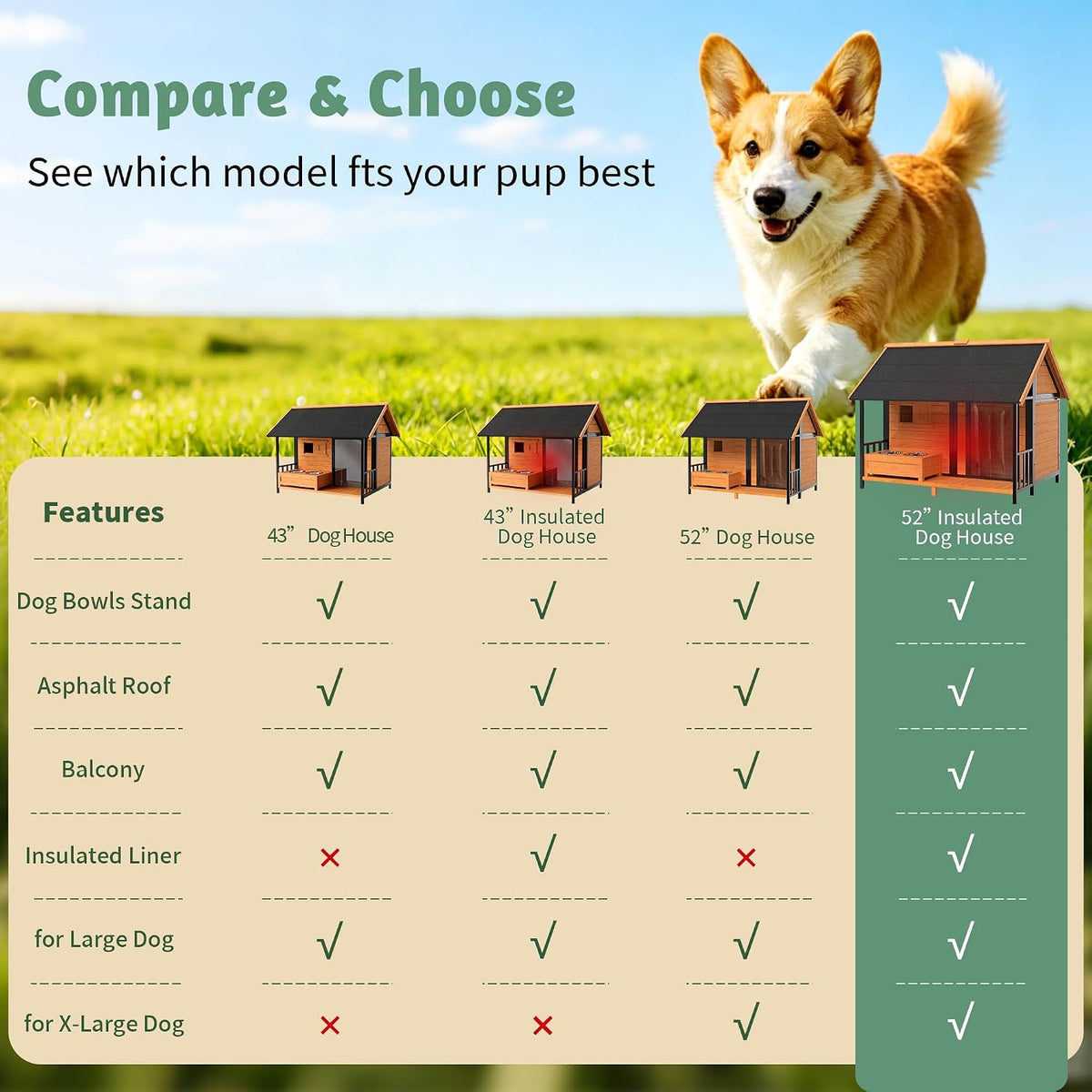 extra large dog house with porch& dog bowls, front angle view