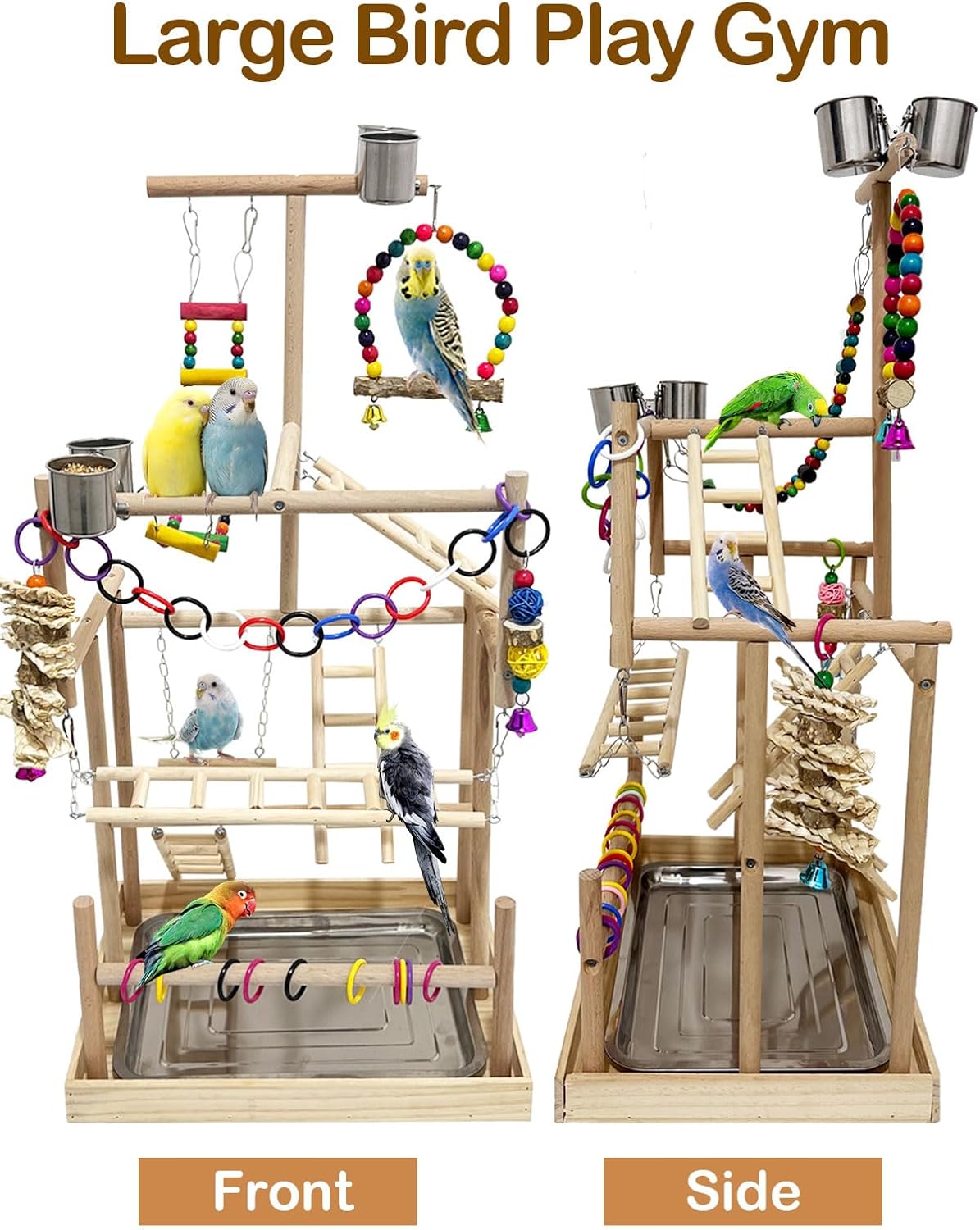 5 layers large bird playground natural wood parrot shown in use