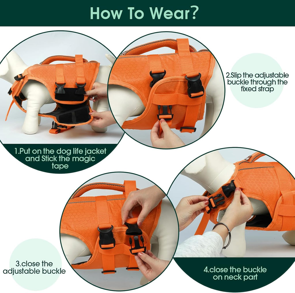 kuoser dog life jacket, high flotation reflective dog on a desk or shelf