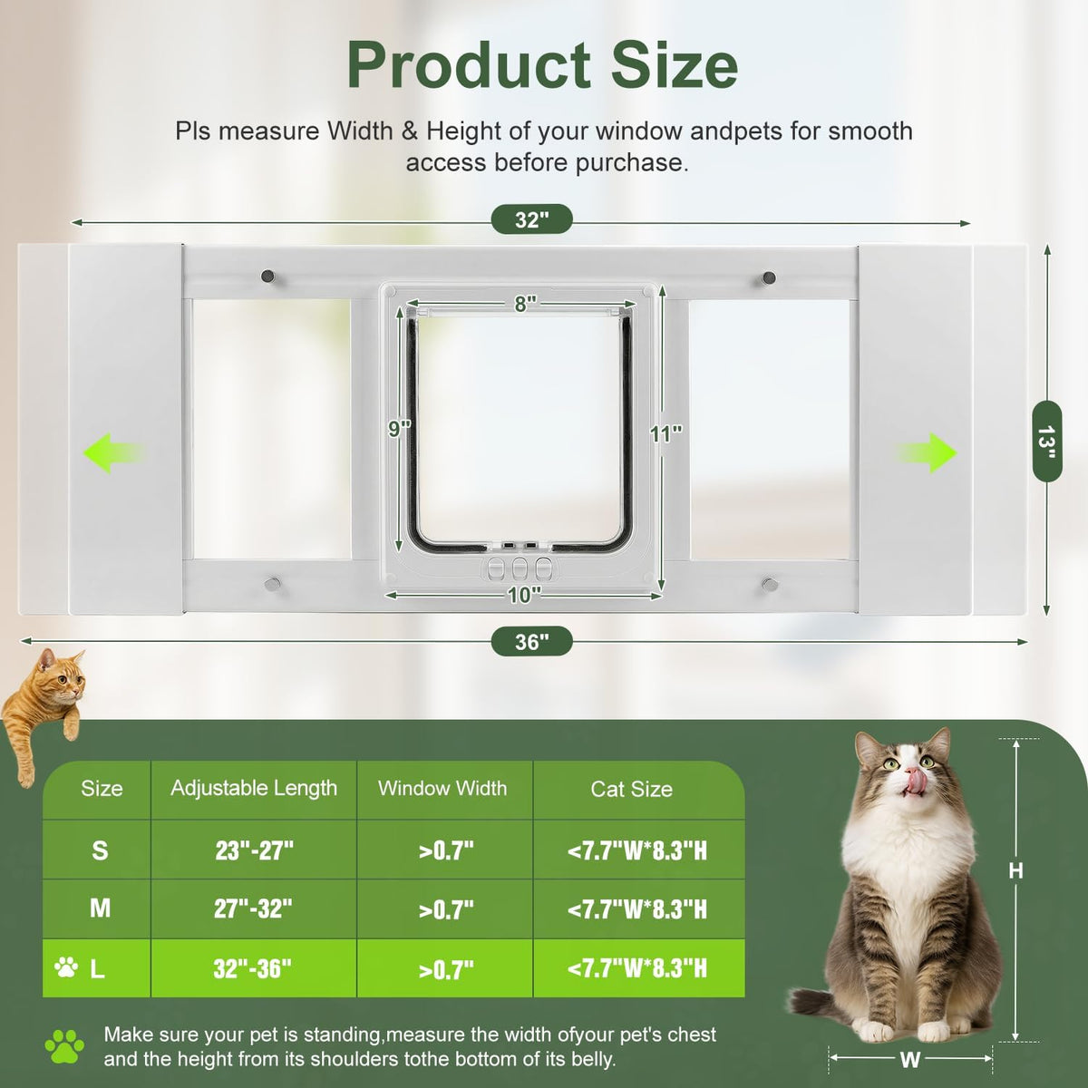 aluminum cat door for window, adjustable full-size window shown in use