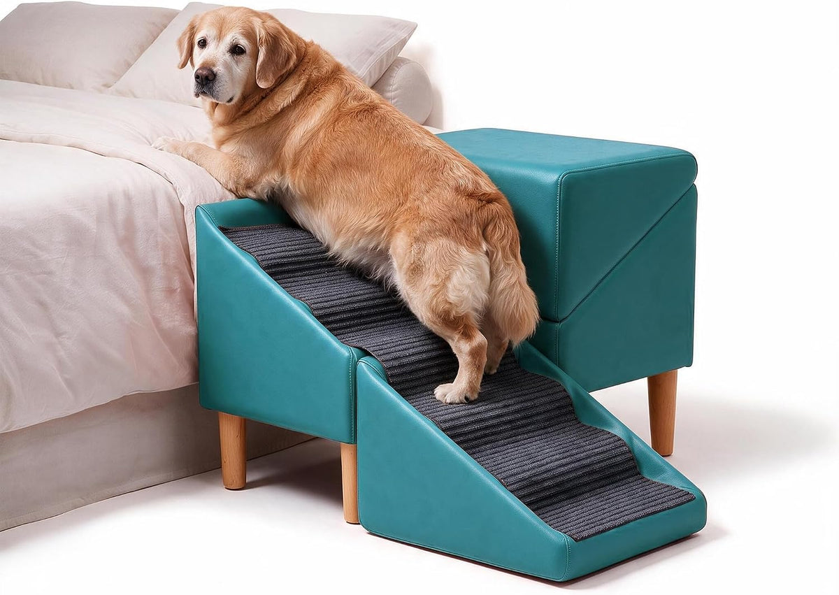 foldable dog cat stair ramp solid wood ottoman, main product view