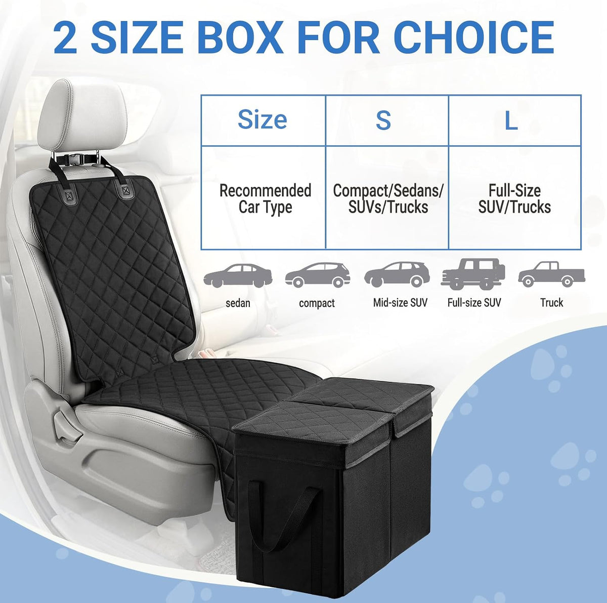 dog car seat extender with seat cover, front showing dimensions