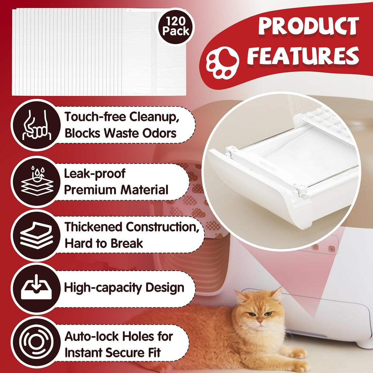 self-sealing drawer cat litter bags for pet snowy showing dimensions