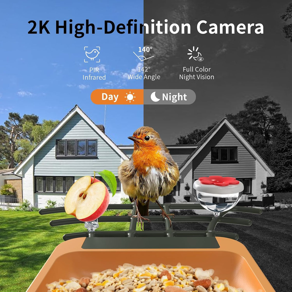 bird feeder with camera 2k hd video ai shown in use