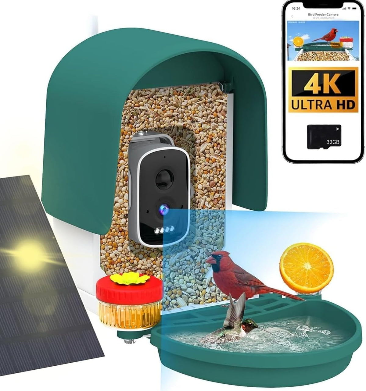 4k smart bird feeder with camera, build-in 32gb, main product view